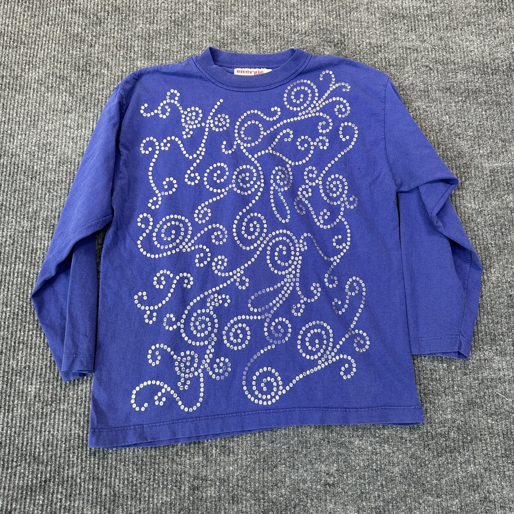 Energie Womens Bi Currents Long Sleeve Shirt Medium Purple Studded Swirl Cotton